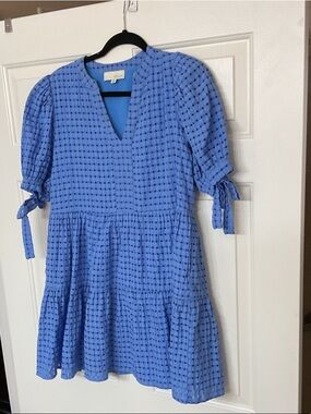 Pinc Blue Tiered Mini Dress with Tie Sleeve Detail